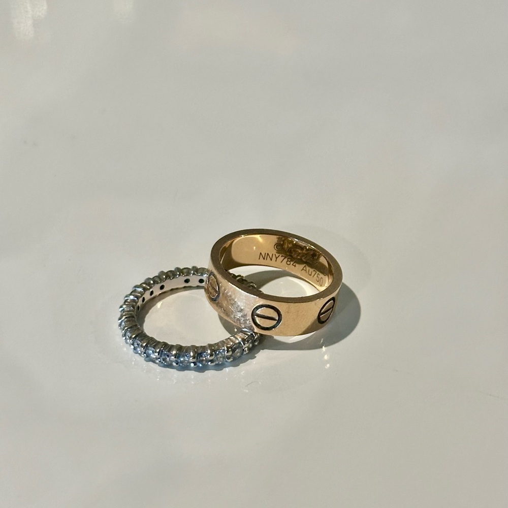 Cartier Love Ring Rose Gold & White Gold Diamond Band Ring Set